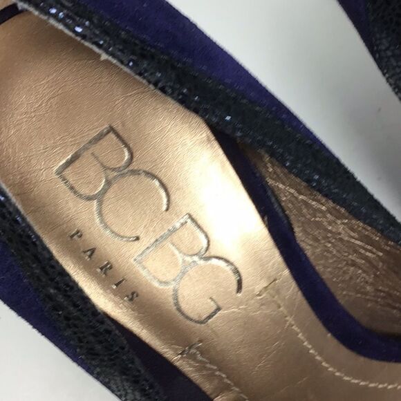 BCBG Paris Platform Stiletto Pumps Purple Suede Embossed Leather Heels Size 7.5 - Picture 5 of 8